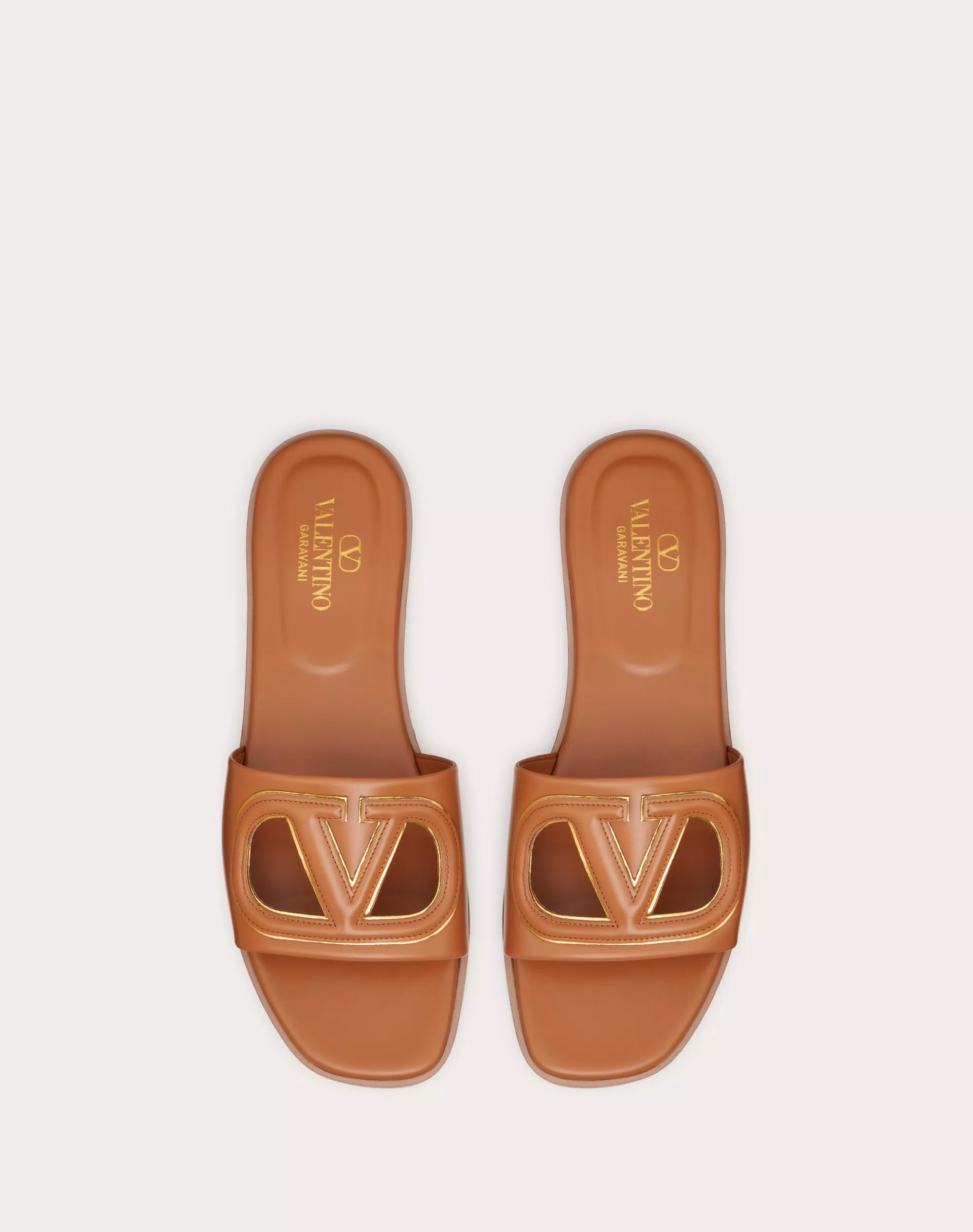 VLOGO CUT-OUT CALFSKIN SLIDE SANDAL